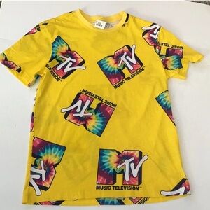 MTV Tie Dye  Print T-Shirt Yellow Multicolor Adult Unisex Size M Preowned